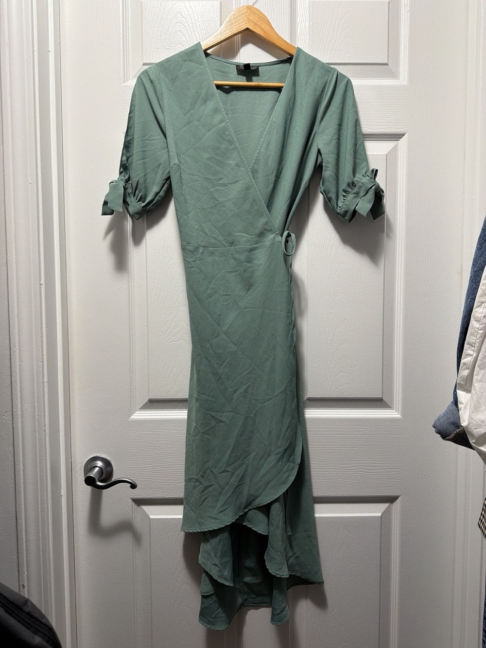 Topshop Classic Wrap Midi Dress in Sage Green